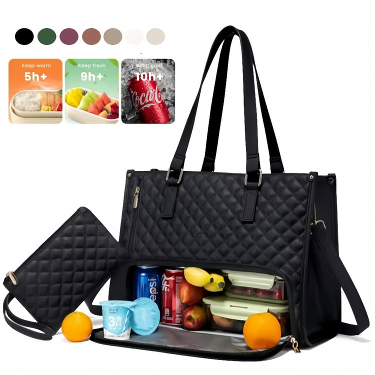 2-in-1 Lunch & Laptop Tote – Stylish Quilted Women's Bag