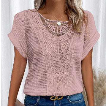 Chic Hollow-Out Short Sleeve Top – Japanese-Korean Style