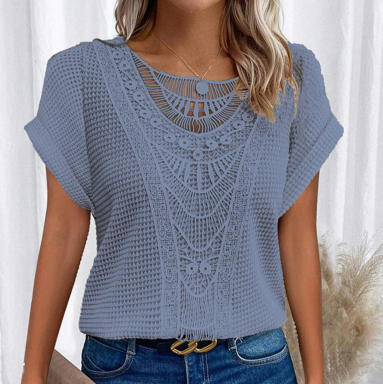 Chic Hollow-Out Short Sleeve Top – Japanese-Korean Style
