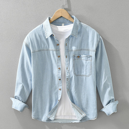 Retro Japanese-Style Denim Shirt - Long Sleeve Men's Cardigan