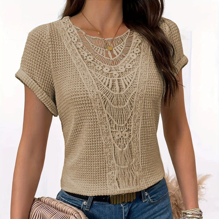 Chic Hollow-Out Short Sleeve Top – Japanese-Korean Style