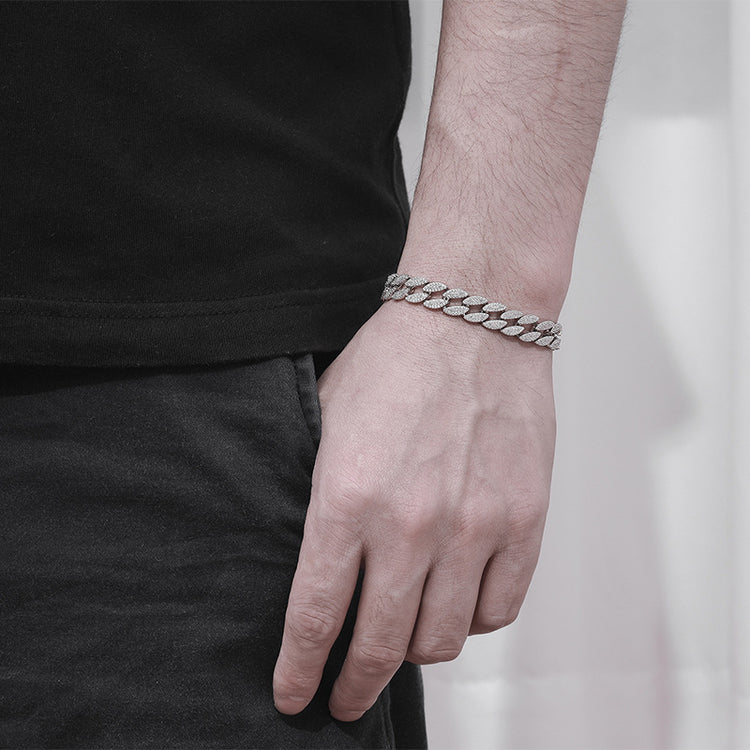 Luxury Sterling Silver Cuban Bracelet with Diamonds for Men