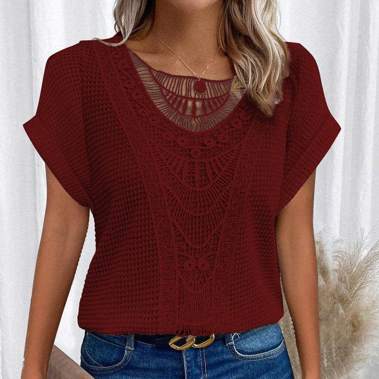 Chic Hollow-Out Short Sleeve Top – Japanese-Korean Style