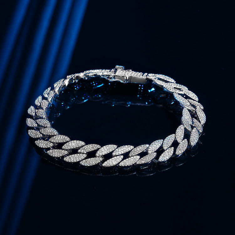 Luxury Sterling Silver Cuban Bracelet with Diamonds for Men