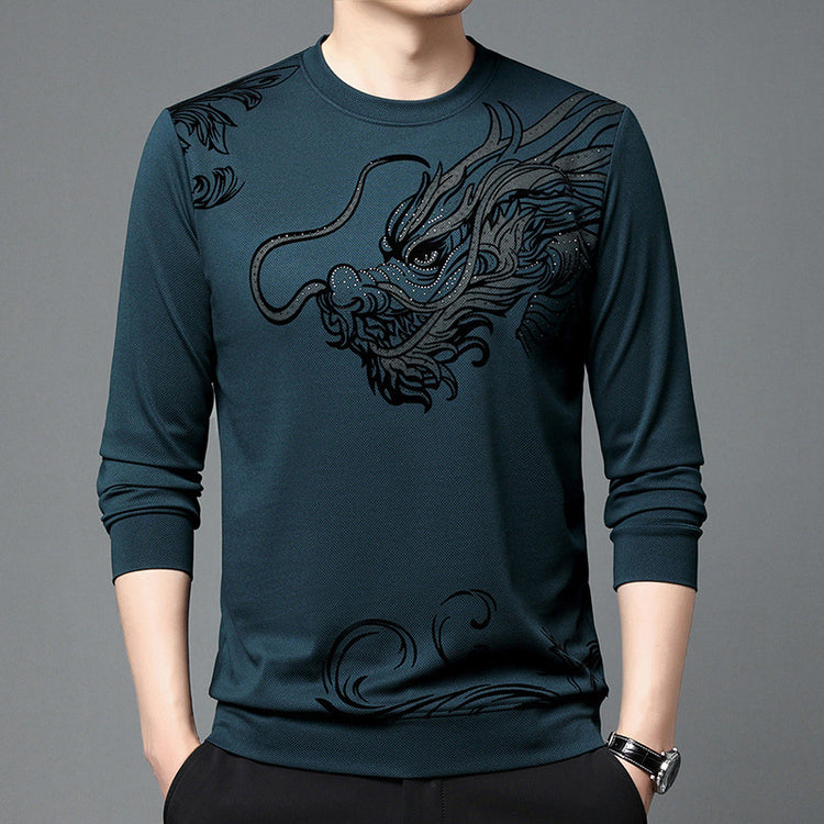 Men's Round Neck Flocking Casual T-Shirt - Thick and Stylish Pullover