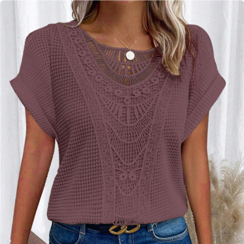 Chic Hollow-Out Short Sleeve Top – Japanese-Korean Style