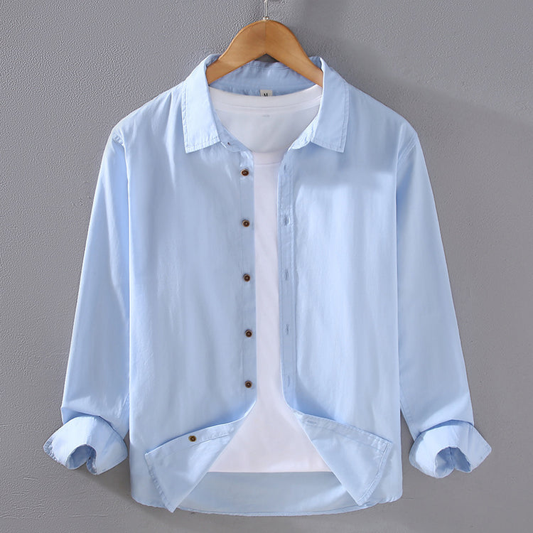 Men's Japanese-Style Cotton Shirt - Thin, Casual, Long Sleeve