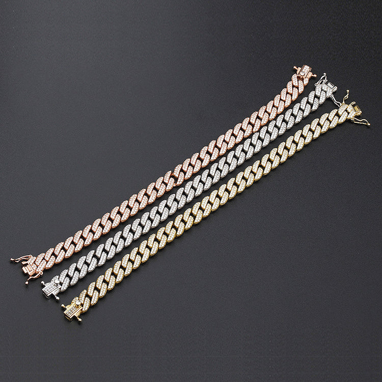 S925 Silver Diamond Cuban Zircon Bracelet - Hip Hop Style