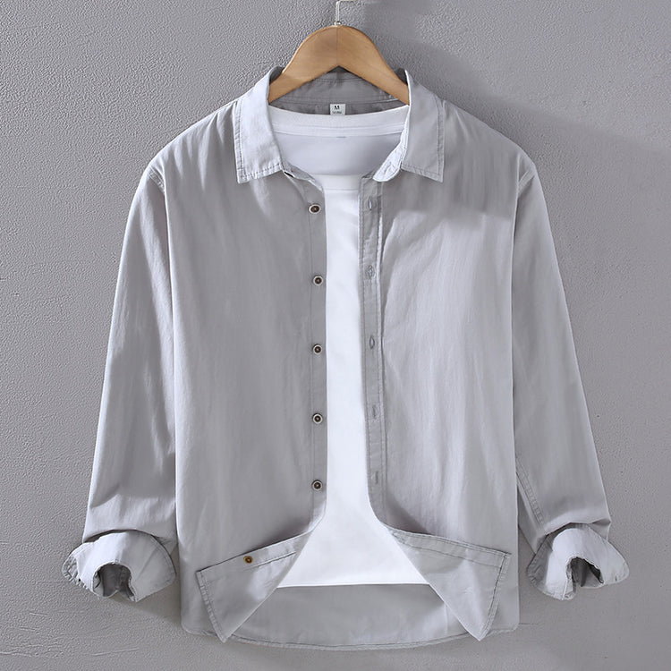 Men's Japanese-Style Cotton Shirt - Thin, Casual, Long Sleeve