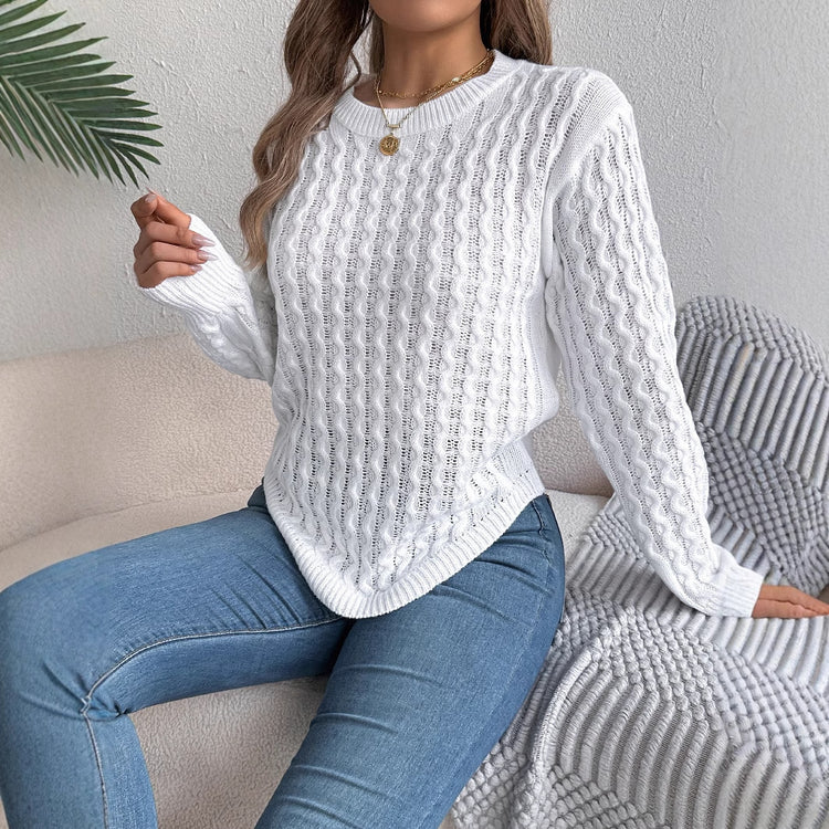 Twist Lantern Sleeve Pullover – Irregular Knit Chic